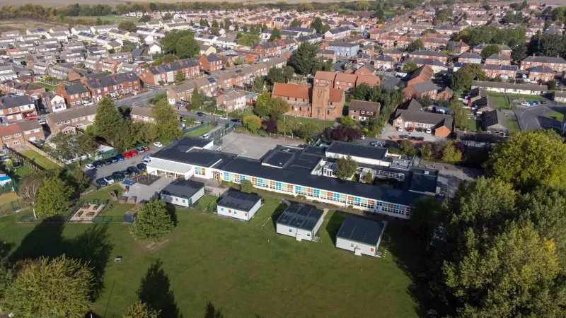 Aerial view of flat roofs
