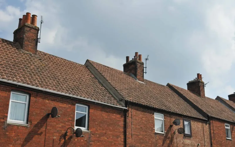 Row of terraced house roofs