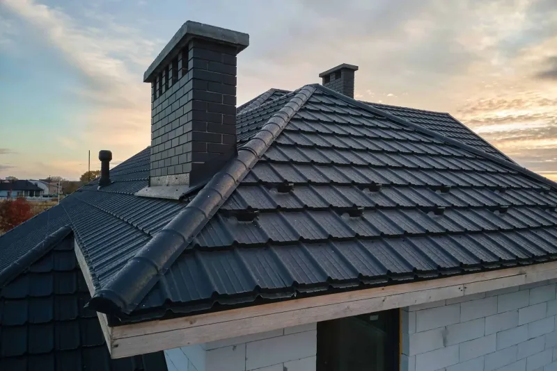 New slate roof at sunset
